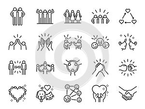 Friendship line icon set. Included icons as friend, relationship,Â buddy, greeting, love, care and more.